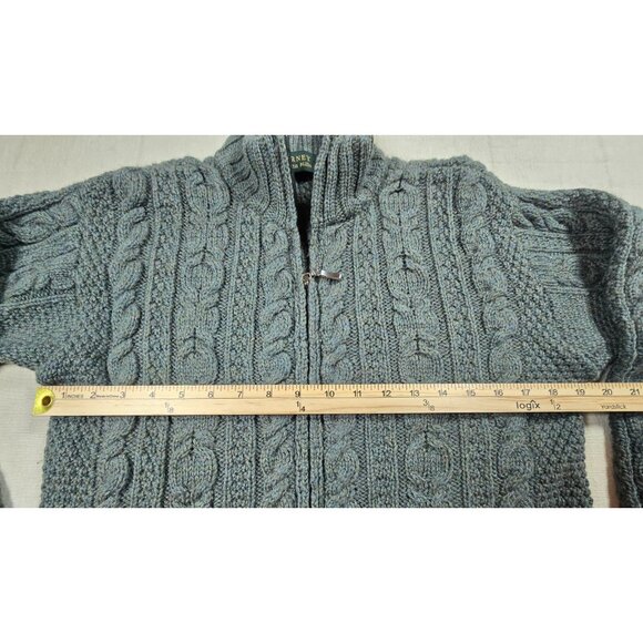 Blarney Wool Cable Knit Fisherman Sweater Cardigan Medium Full Zip Moss Green - Picture 14 of 16